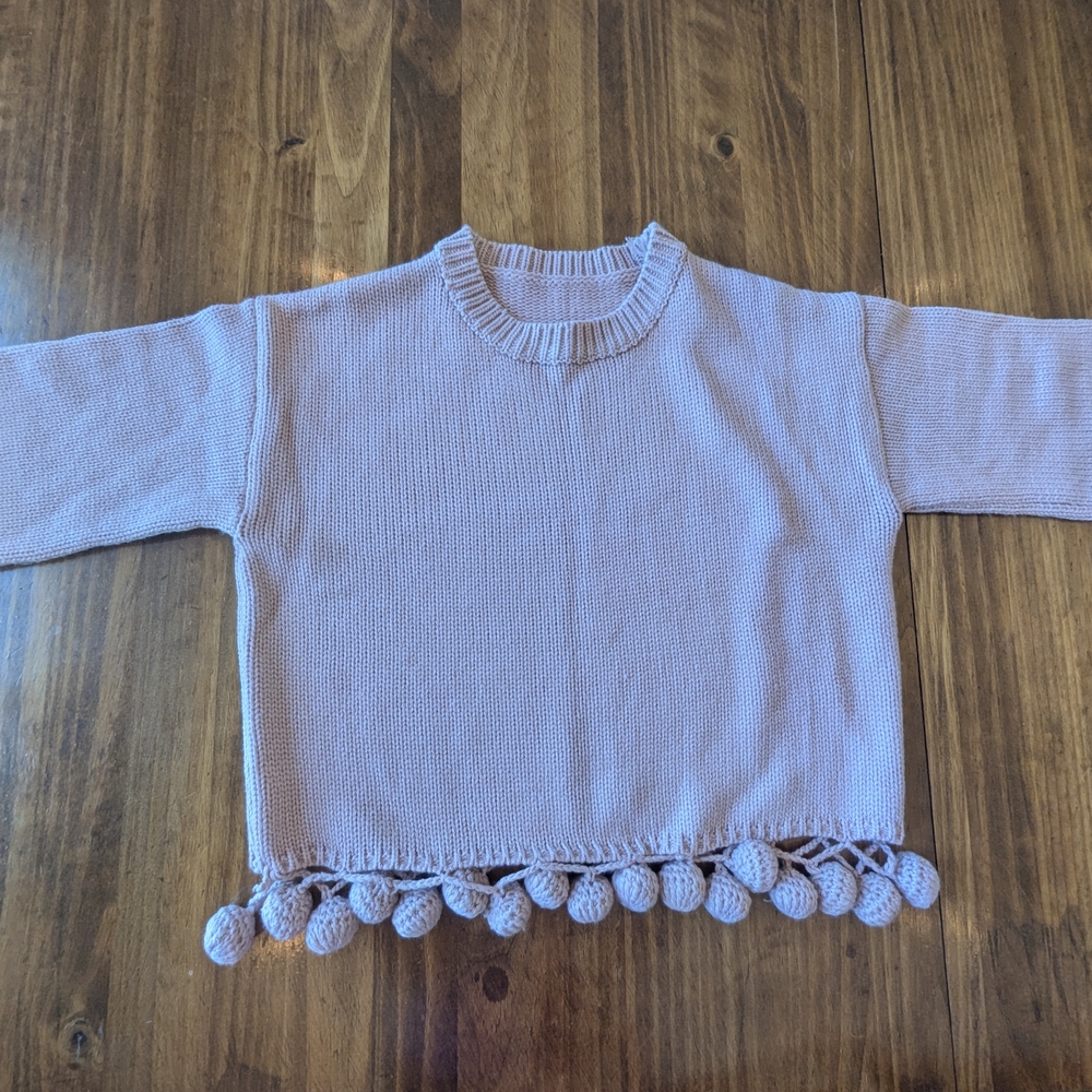 Boutique Size Small Mauve Cozy Knit Sweater with Pom Pom Hem